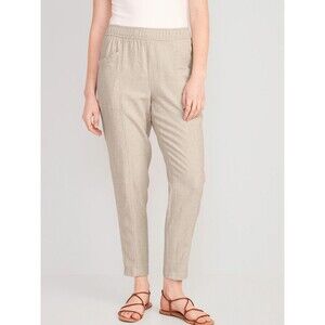 Old Navy Cropped Linen-Blend Tapered Pants Womens L Natural Beige Pull On NEW